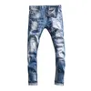 Hommes Jeans Street Style Mode Hommes Rétro Bleu Clair Élastique Slim Fit Déchiré Imprimé Designer Hip Hop Denim Punk Pantalon