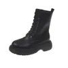Boots Women دراجة نارية صلبة اللون القصير الحذاء السميك أسفل شكل مستدير الكعب أحذية جلدية الزيادة الداخلية غير الرسمية