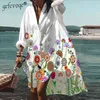 Women's Clothes 2021 Vacation Oversized Button Long Sleeve Floral Shirt Dress Plus Size Print Loose Casual Beach Dresses Female Y220214