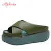 Aphixta Platform Cross Pantofole Donna Scivoli per donna Scarpe 6,5 cm Pantofole con zeppa Moda verde Infradito Scarpe da spiaggia K731