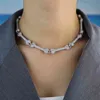 2021 Lato Design Hip Hop Bone Wisiorek Naszyjniki z Clear CZ Betonowe Kobiety Męskie Moda Gothic Punk Party Choker Biżuteria