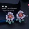 Stud Geometric Big Flower Purple Red Cubic Zirconia Pave Earrings For Women Luxury CZ Wedding Bridal Jewelry CZ879