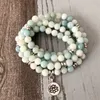 Hottest AB + Amazonite Stone Wrapped Armband för Unisex 108 Bön Pärlor Armband Lotus Mala Om Charm Armband