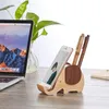 2021 New Design Creativity Cute Cartoon Elephant Wooden Base Phone Holder Office Appliances Pen Storage Box Desktop Decoration Wood Crafts