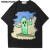 T-shirt pour hommes Cartoon Cactus imprimé Summer manches courtes Hip Hop Oversize Coton Casual Harajuku Streetwear Top Tee T-shirts 210601
