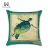 Cuscino / cuscino decorativo verde cartone animato vita marina stampa 45 * 45 cm cuscino copertura biancheria tiro in lino auto decorazione domestica decorativa federa