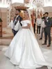 Princess 2021 Satin Vintage Off the Shoulder Bride Dresses Long Train White Ivory Wedding Ball Gown