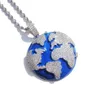 Iced Out Blue Earth Pendant Bling Cubic Zircon Necklace For Men and Women Fashion Hip Hop Jewelry Gifts X0509