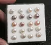 925 Silver Mixed color white black Pink 6mm natural Freshwater pearl Earrings Ear Studs 10 pairs