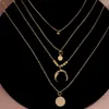 Collar de cadena con forma de luna multicapa para mujer, colgante de disco de Metal de aleación de oro para mujer, joyería femenina de nueva tendencia 2021