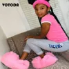 Kids Teddy Bear Slippers Cute Warm Plush Slides Fluffy Furry Fur Flip Flops Children Girls Sandals Home Shoes