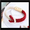 Jewelrywholesale-Moda Corda intrecciata Bracciale a catena Chiusura magnetica Arco Braccialetti di cuoio di fascino Braccialetti per le donne Dff0654 Consegna di goccia 202