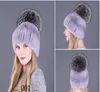 Vinter Real Fur Hat Kvinnor Rex Kanin Varm Beanie Cap Handgjord Fluffy Soft Pink