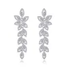 Poland Marquise Cubic Zirconia Cluster Dangling Drop Flower Leaf Long Earring for Women Wedding Banquet Jewelry CZ882 210714