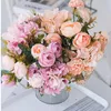 Silk Artificial Flowers Tea Rose Hydrangea Daisy Autumn Hybrid Bouquet Vases For Home Decor Wedding Decoration Fake Dekorativa kransar