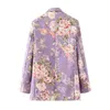 elegant women chrysanthemum printing purple blazer fashion ladies pocket jackets casual female chic slim suits 210527