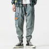 Herrbyxor 2022 harajuku denim pant baggy jogger män höft last streetwear sommar sidor byxor lösa elastisk midja hipster