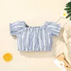 Sommer Kinder Sets Casual Kurzarm Blau Gestreiftes T-shirt Bogen Schärpen Einreiher Rock 2 stücke Mädchen Jungen Kleidung Set 210629