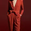 DEAT New V-neck Long Sleeve High Waist Loose Fit Fashion Tide Women Red Lace UP Pockets Office Lady Thin Jumpsuits 7E0246 210428