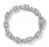 14K Plaqué Or Rectangle Halo Cluster Diamant Bracelet 5 MM Cubique Zircone Bracelets pour Hommes Femmes Hip Hop Bijoux