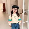 Girls cartoon printed patchwork sleeve sweatshirts kids cotton casual long Tops 210508