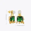 Stud Enfashion Green Stone Brincos para Mulheres Gold Color Hand Piercing Brincos 2021 Pearl Pearl Pendientes Moda Jóias E1270