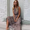 Bez rękawów Żółty Polka Dot A Line Dres High Waist Summer Maxi Es Vintage Sundress Luźne Dorywczo Długa dama 210623