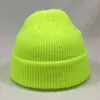 Short Plain Cuffed Hat Beanies Women Men Winter Knit Skull Cap Hip Hop Streetwear Neon Yellow Neon Orange Bright Green Y21111