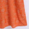 女性のドレスオレンジプリント夏の長いES女性のカジュアルな袖の背中のレディース緩いヴィンテージ210519