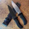 Couteau de chasse droit de survie en plein air de haute qualité A8 Pierre Wash Drop Point Blade G10 Poignée Couteaux à lames fixes avec gaine en cuir