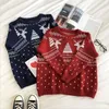 Frauen Übergroße Pullover Pullover Herbst Winter Nette Fawn Argyle Pullover Frau Lange Ärmeln Rot Weihnachten Gestrickte Tops 210525