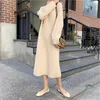 Kvinnors höstklänning 2021 Ny fransk retro hög nacke bomull lång kjol hepburn stil solid färg lång lös stickad klänning y1006