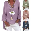 Kvinnor Casual Tunika Långärmad V Neck Blommigryck Button Loose Blouse Shirt Top Floral Print Button Loose Blouse Shirt Tops X0521