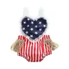 Rompers Infant Baby Girls Romper Summer Star Stripe Heart Independence Day Lace Sleeveless Suspender Jumpsuit Toddler Outfits