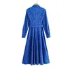 Women Summer Vintage Shirts Dresses Sashes Bow Tie Print Dot Long Sleeve Female Elegant Street Clothes Vestidos 210513