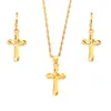 Earrings Necklace 18 K Yellow Fine Gold Filled Cross Pendantchain Set Small Mini Tax Stamp Christian Jewelry Sets Women Girl Jes5230155