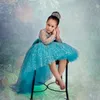 2021 Sparkly Sheer Neck Flower Girl Dresses Ball Gown paillettes Hi-Lo Elegante Lilttle Kids Birthday Pageant Abiti da sposa