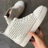 With Box Loubutins Christians Red-Bottomes 2021 Top Quality White Spikes Sneakers Orlato Spikes Flat Trainers High -top Men Women Shoes Outdoor Casual Shoes