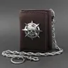 Big Skull Trifold Card Holder Läder Plånbok Mäns Biker Chain Brown