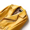 Spring Women Yellow Faux Leather Jackets Motorcycle Biker Pink Black Outerwear with Belt Lady Pu Jacket 210430