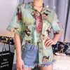 Bluzlar Bayanlar Sonbahar kadın Klasik Melek Baskı Gömlek Streetwear Gevşek Ince Kısa Kollu V Boyun Rahat Femme Blusa Tops 210422