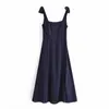 VUWWYV Navy Vintage Vestidos de graduación para mujer verano elegante Slim Slip noche fiesta Mujer vestido espalda elástica Midi Vestidos 210430