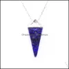 Collane con ciondolo Pendenti con gemme e perle Gemma quadrata naturale Perline di pietra Argento placcato Quadrangar Piramide Reiki Chakra Guarigione Donna Uomo Drop Deliv