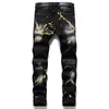 Fall Winter New Tattered Men's Slim PP Wash Ripped Jeans Black Paint Splash Tight Stretch Fashion Male Trousers X0621267C