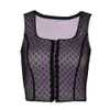 Femmes Débardeur Vintage Filles Sexy Chic Col Carré Dentelle À Pois Avant Bouton Vague Point Crop Sans Manches Violet Femme Gilet Top 210422