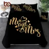 LiterieOutlet Literie de luxe Ensembles Lettres romantiques Housse de couette pour couple Couvre-lits M. et Mme Golden Bed Set Valentines Cadeau 210615