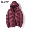 Toppkvalitet Mäns Lätt Vattenbeständig Packerbar Hooded Puffer Jacka Vinter Män Business Casual Winter Coat 211015