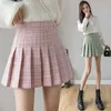 Jupe plissée à carreaux Été Haute taille Zipper Shorts Schoolgirl Dance Mini grande taille Kawaii Fashion Mesdames Vêtements 210604