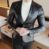 Искусственная кожа Blazer костюм куртка мужчин корейский повседневная стройная подходит пальто мода деловая улица блейзер куртки клуб диджей сцена одежда 210527