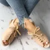 Klänning skor lapolaka rome stil sandaler shoelaces rem platt med comfy walking stor storlek 42 sommar kvinnor